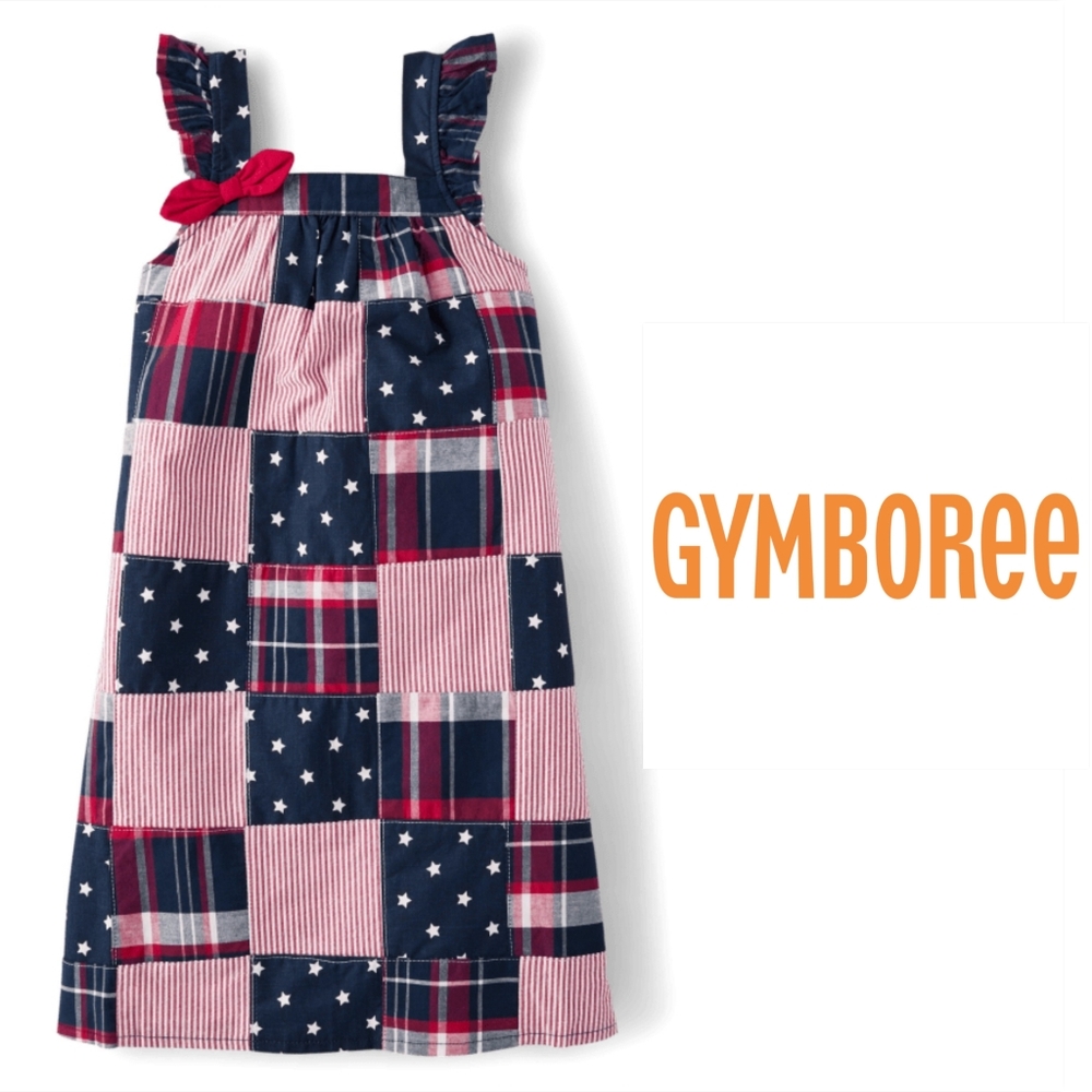 Girls Gymboree American Cutie Red White & Blue Madras Flutter Bow Dress Size 10